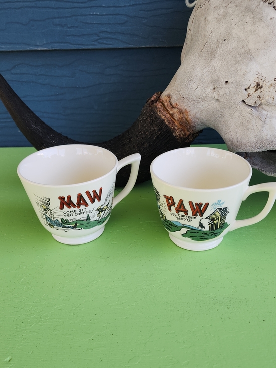 Vintage Other - Vintage 1950s Maw & Paw Hillbilly Coffee Mug Set 10oz Humorous Novelty Drinkware